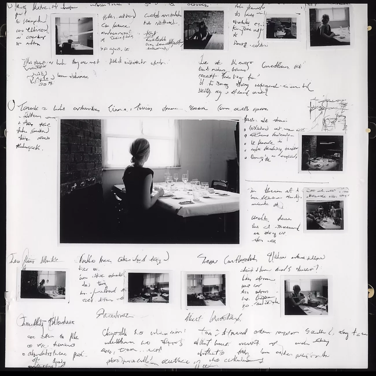 Fashion photography planning board by James Nader showing a female subject positioned beside restaurant windows