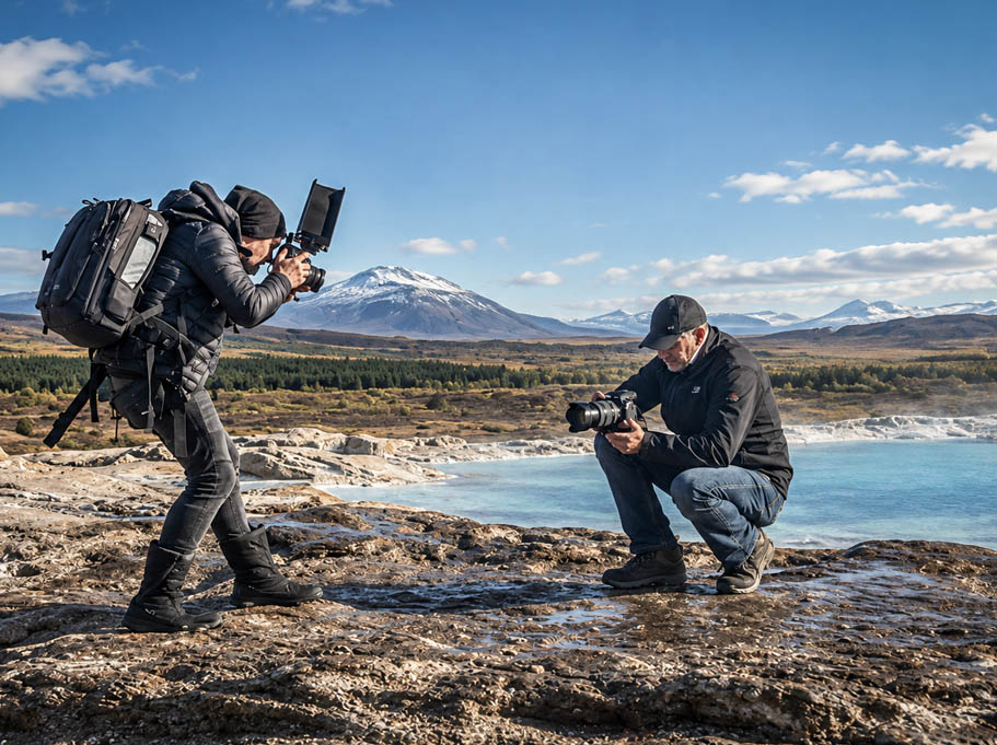 Photographer James Nader working behind the scenes on a professional fashion photography production