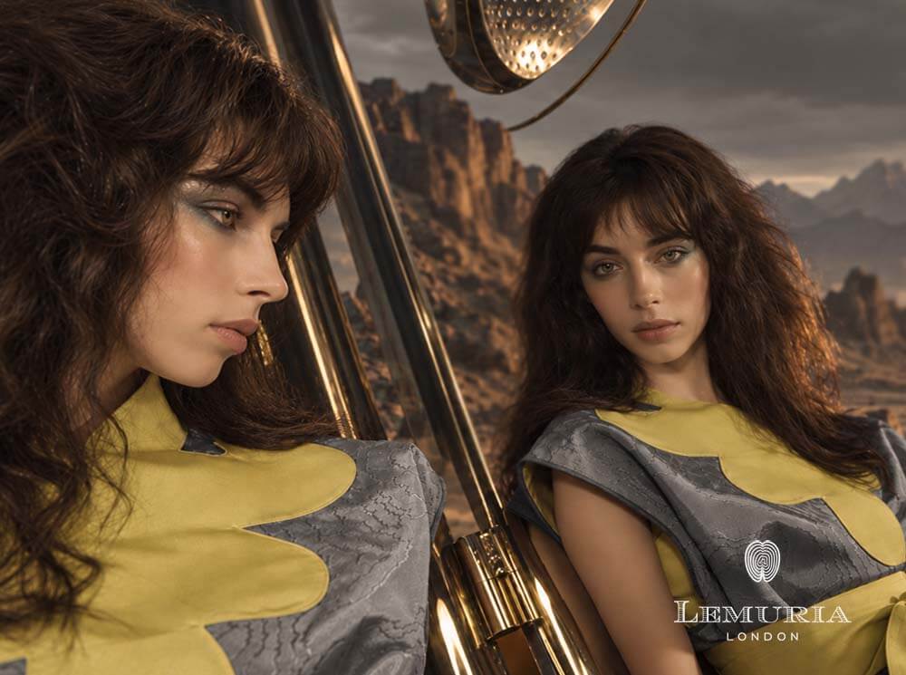 Finished Lemuria London fashion campaign composite by photographer James Nader with Mars-inspired landscape reflections