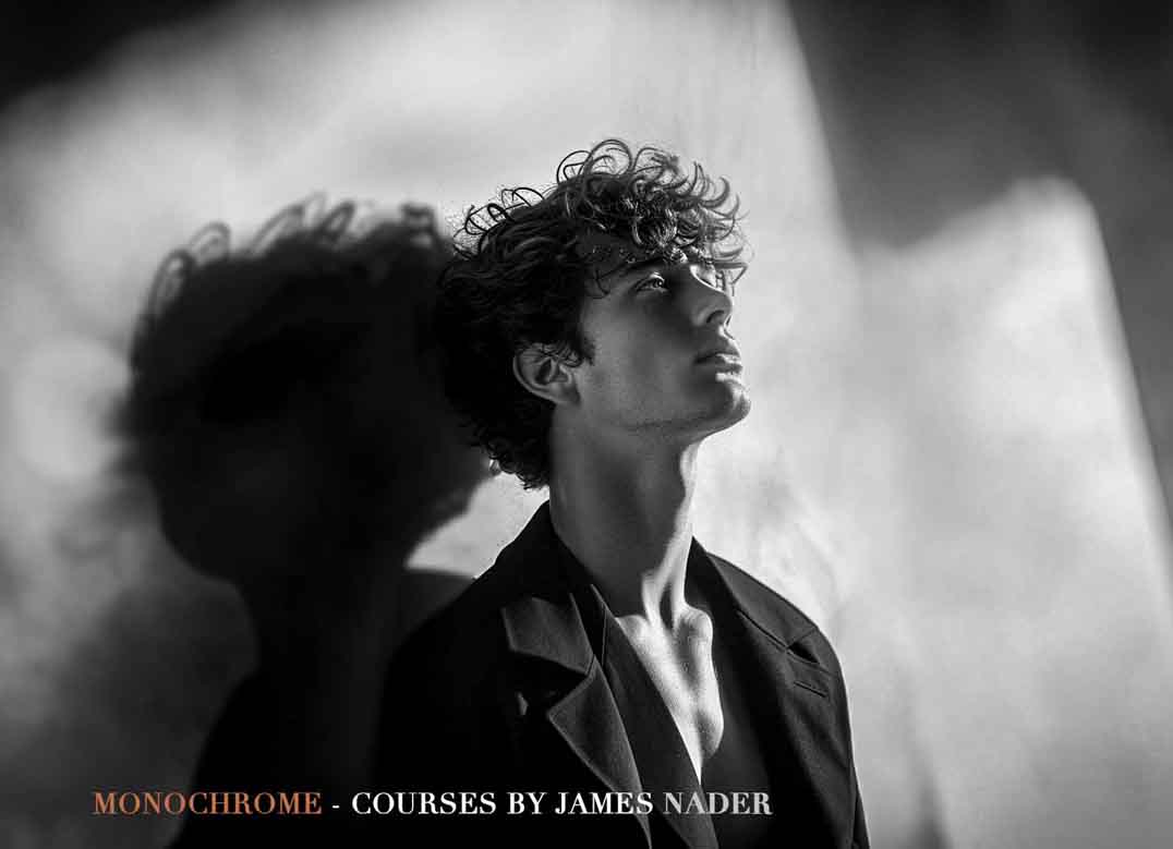 Cinematic black and white portrait photography by James Nader