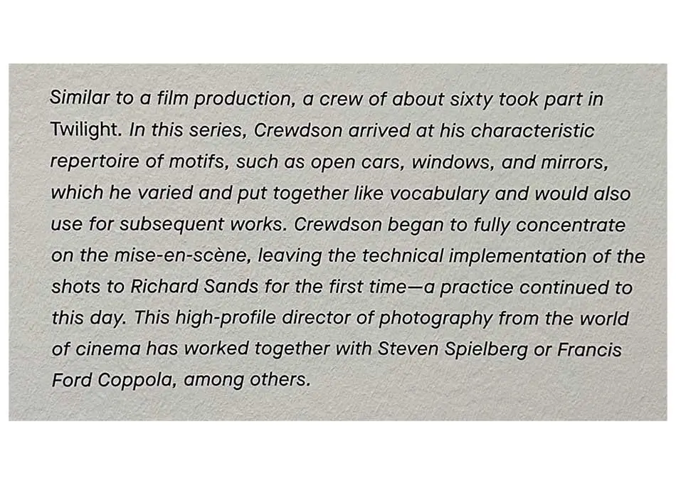 Photographic observation from the Gregory Crewdson exhibition visit
